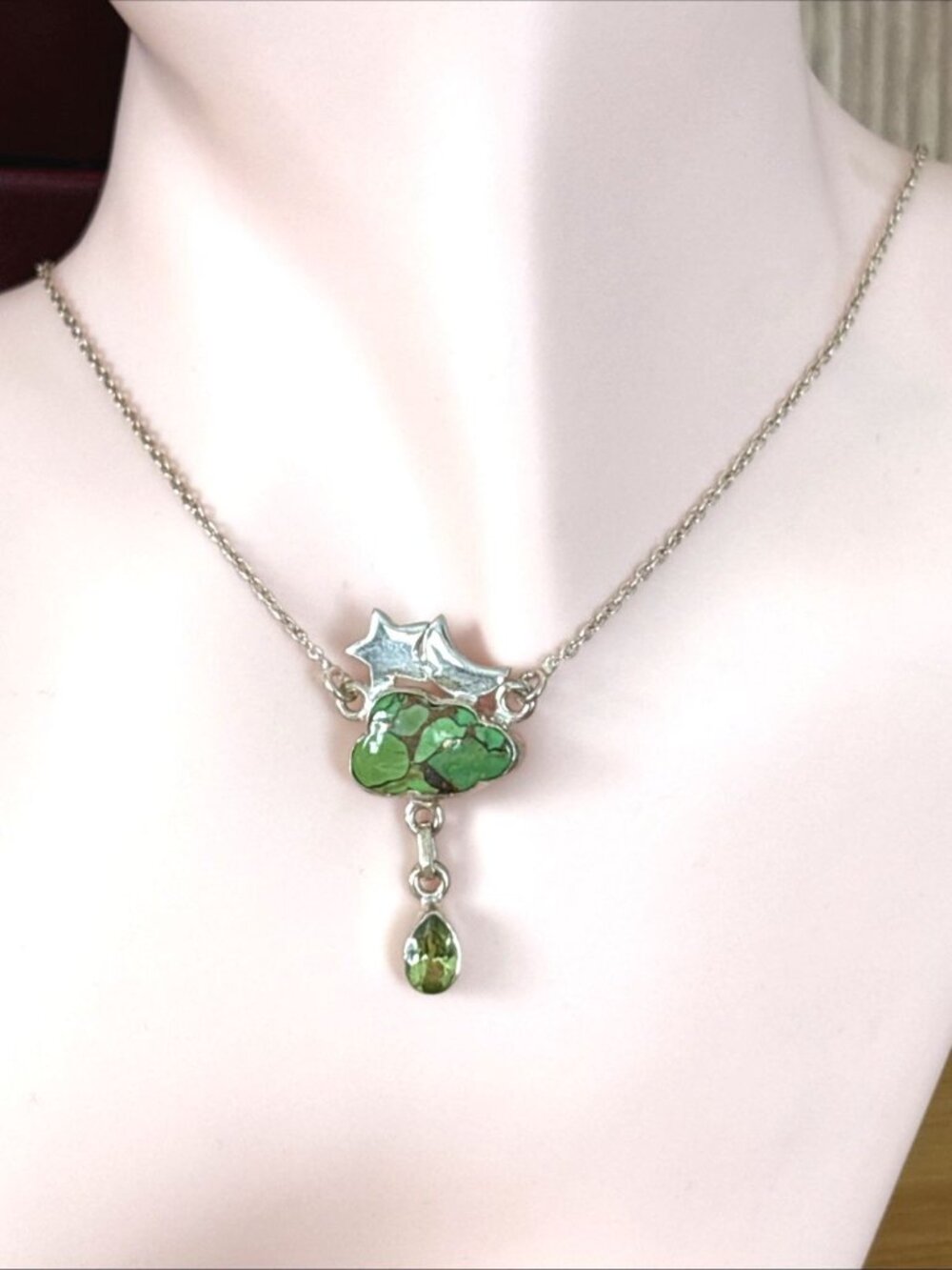 Natural 8.27ct Copper Turquoise Peridot Necklace Sterling Silver 18" Cable Chain